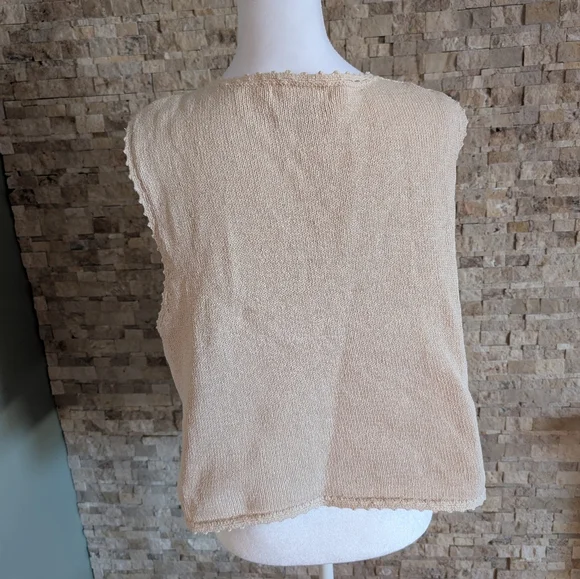 Vintage Crochet Sleeveless Vest Cream Fairy Coastal Cowgirl Festival Boho Sz L - Picture 11 of 11